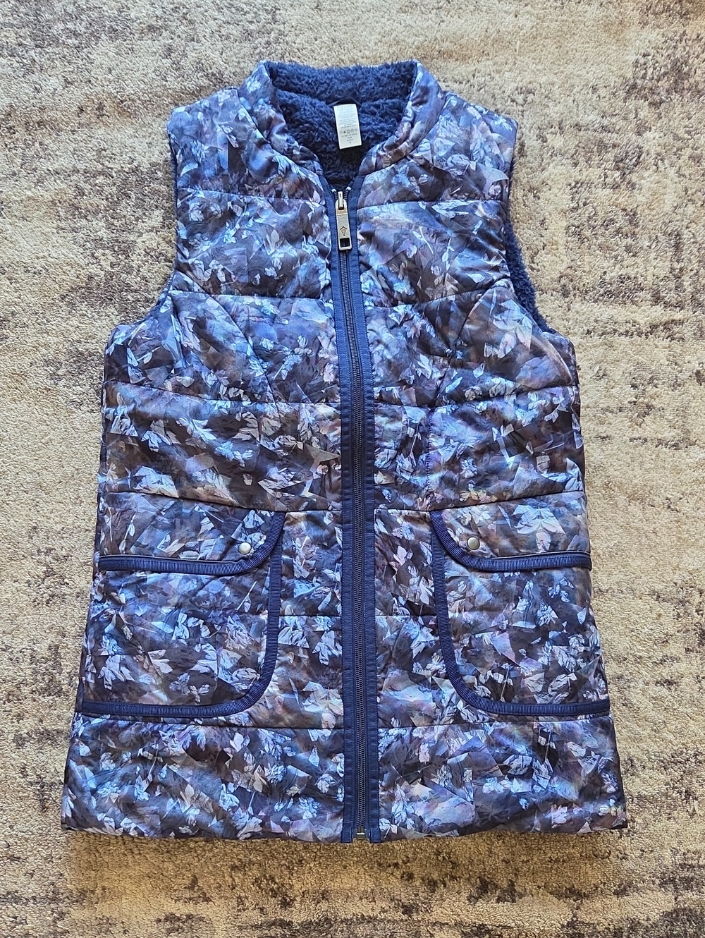 Ivivva Lululemon Reversible Purple Blue Patterned Down Puffer Vest Girls 14